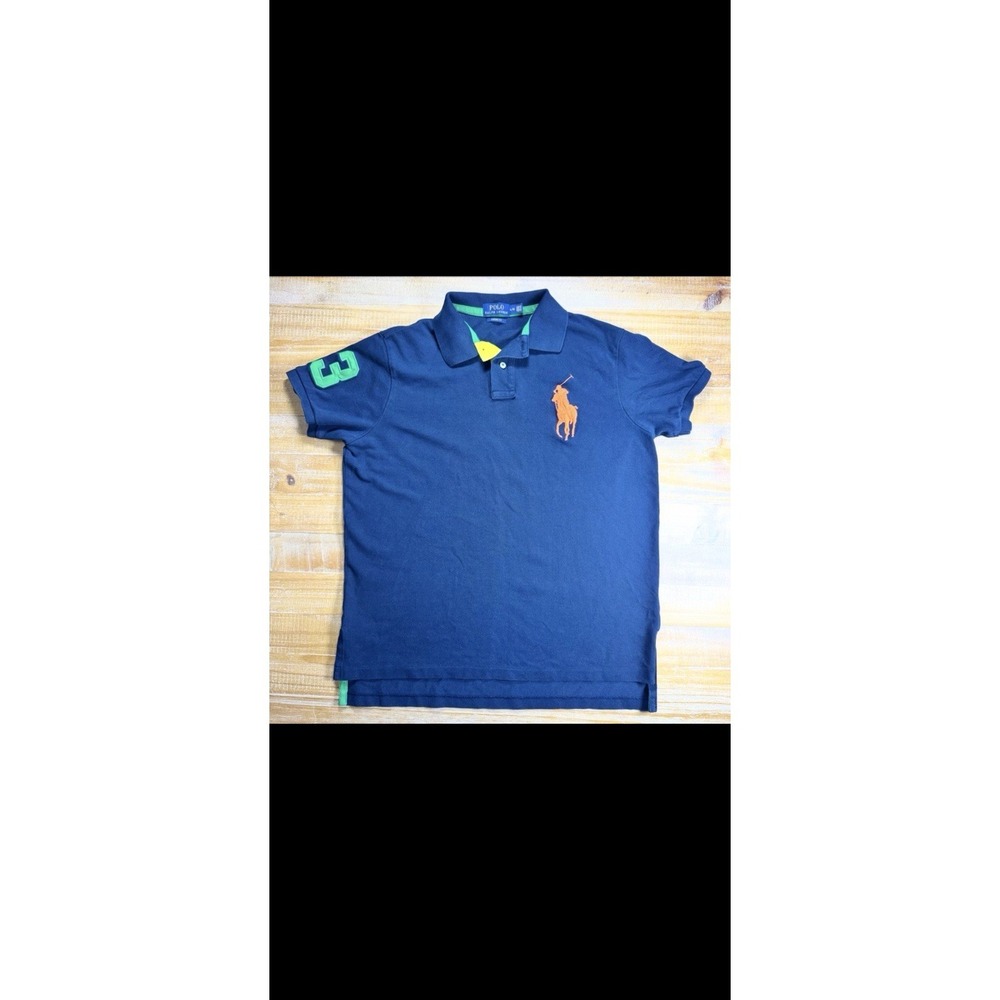 Polo By Ralph Lauren Big Pony Polo Shirt Mens Size L Navy Custom Fit 3 Logo - Picture 4 of 9